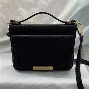 Rfid Vince Camuto Textured Black Crossbody Wallet Bag with Gold Accents